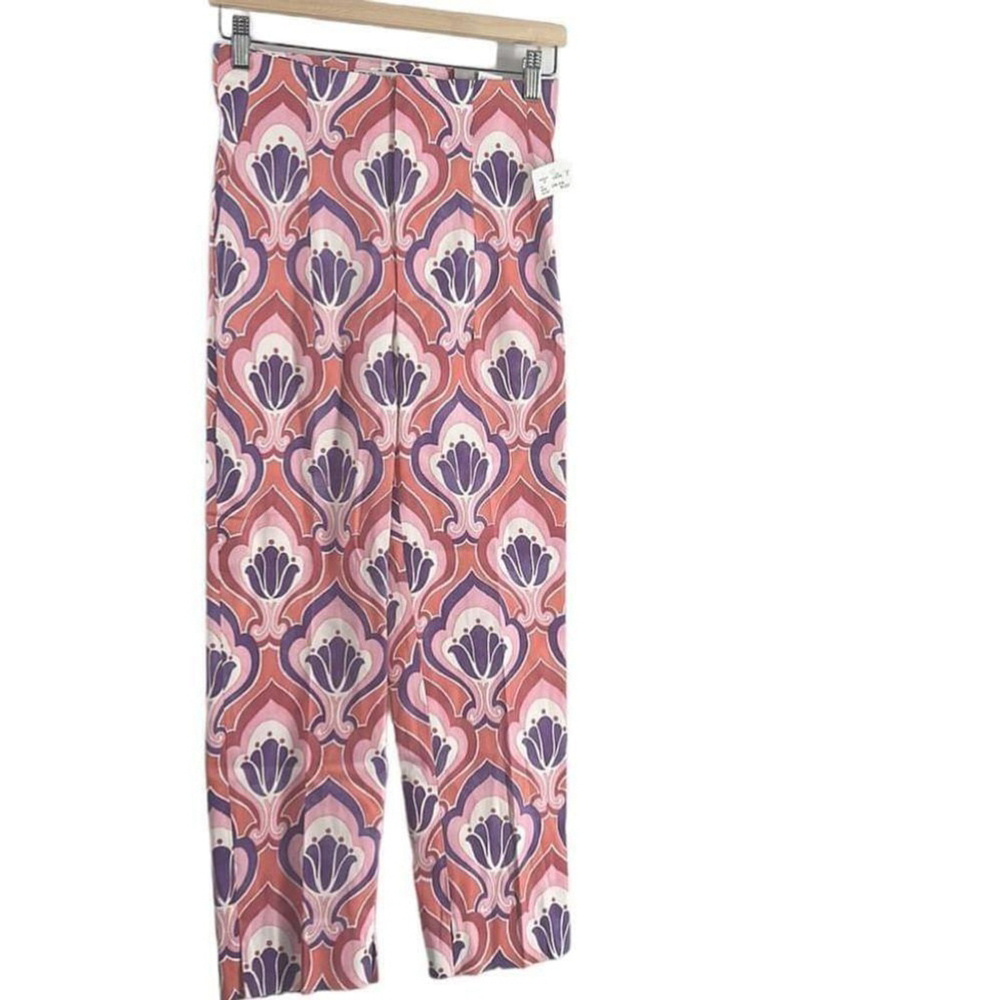 Zara Floral Chino Ankle Trouser Pants summer house vacation sz 2 NWT - Picture 2 of 9